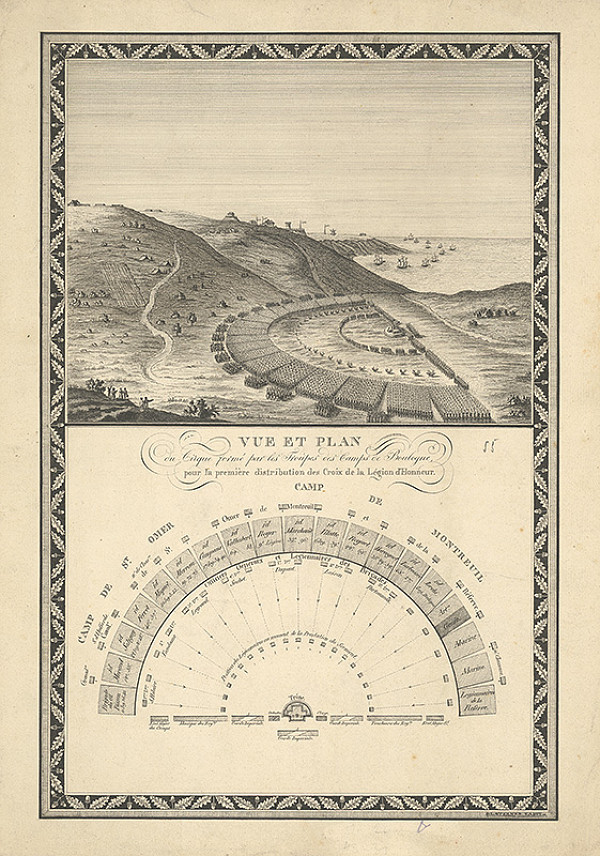 Stredoeurópsky grafik z 19. storočia – Plán a pohľad na prehliadku kráľovského vojska 