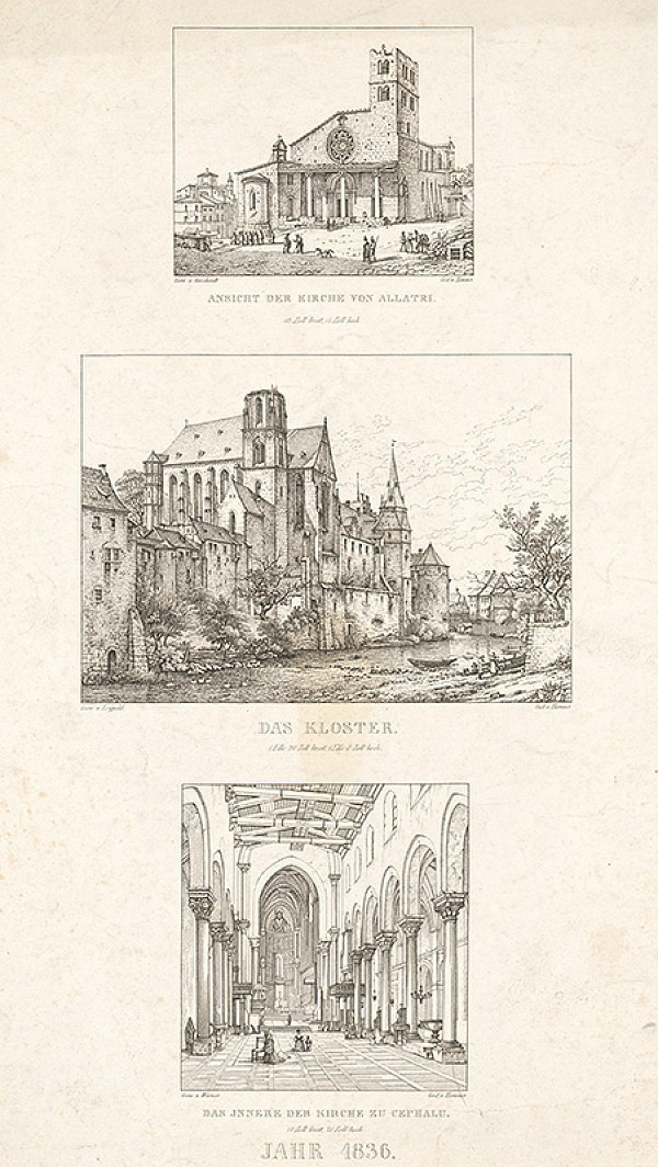 Christian Gottlob Hammer – Trojobraz: Pohľad na kostol v Allatri, Kláštor, Interiér kostola 