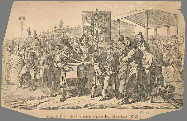 Nemecký grafik z 19. storočia – Ľudové oslavy pri Cannstadte 