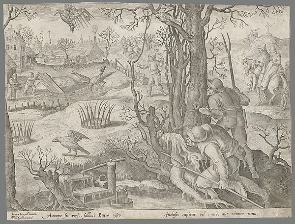 Philip Galle, Jan van der Straet, Neznámy rytec – Poľovačka na sokoly s pascami v zime (27) 