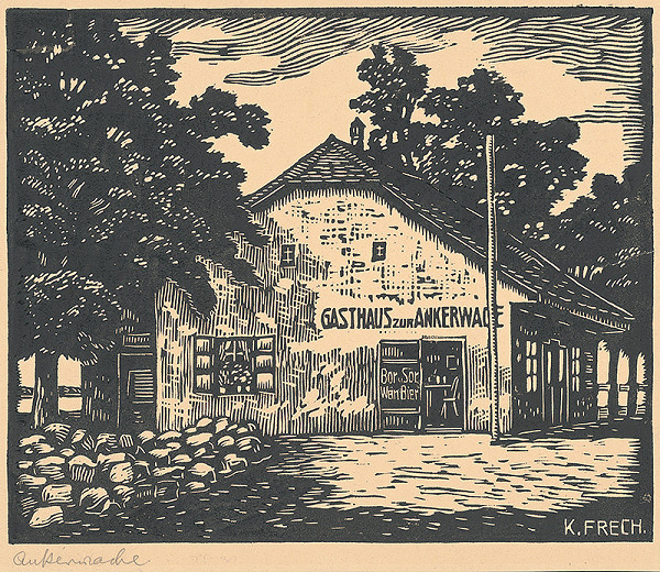 Karol Frech – Ankerwache, hostinec Kotevná stráž pri Šťukovej ulici na nábreží Dunaja, zničený úpravou regulácie Dunaja 