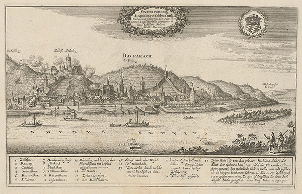 Matthäus Merian – Odstreľovanie Bacharalu švédskym vojskom 