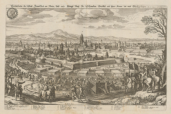 Matthäus Merian – Obsadenie Frankfurtu švédskym kráľom Adolfom Gustávom 