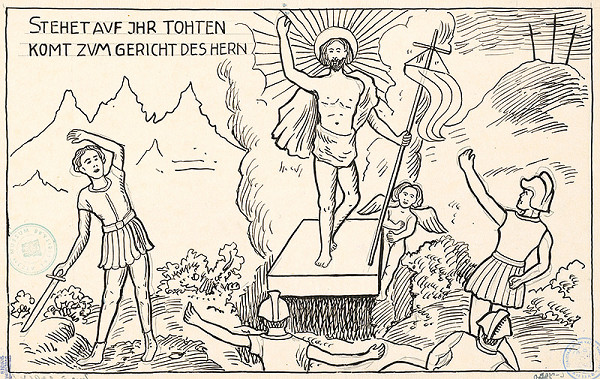 Karol Frech – Náčrt ozdoby z rakvy Fuggerovej v Dóme - Vzkriesenie Krista 