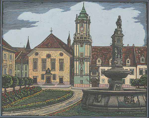 Karol Frech – Hlavné námestie, Stará radnica a kostol jezuitov 