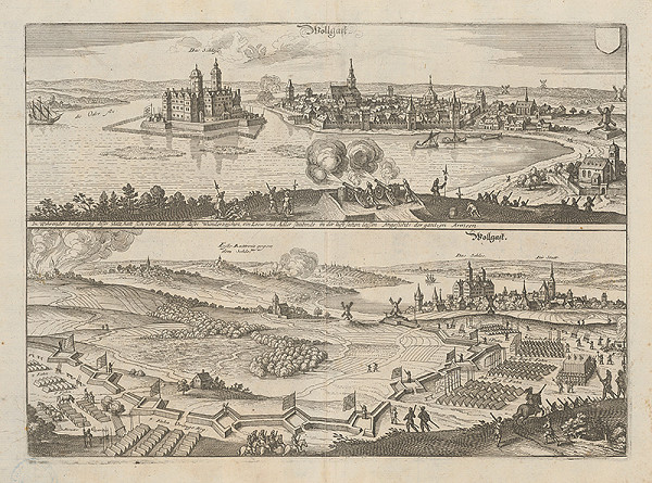 Stredoeurópsky grafik z 1. polovice 17. storočia – Obliehanie Wollgastu švédskym vojskom 