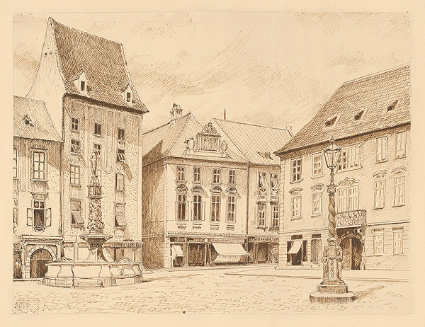 Stredoeurópsky grafik z 19. storočia – Rolandova fontána v Bratislave 