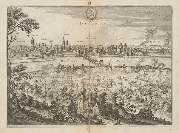 Stredoeurópsky grafik z 1. polovice 17. storočia – Obliehanie Ingolstadtu švédskym vojskom 