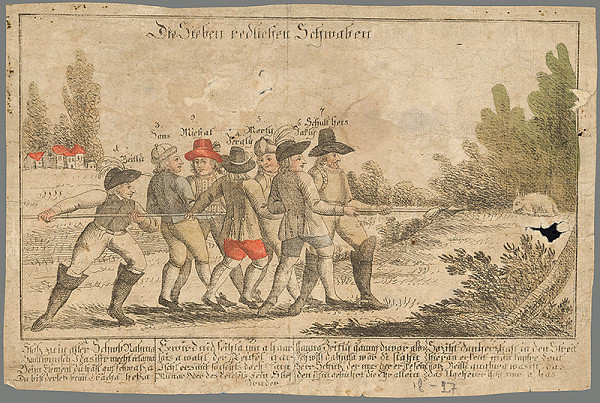 Stredoeurópsky grafik z 1. polovice 19. storočia – Sedem poctivých Švábov 