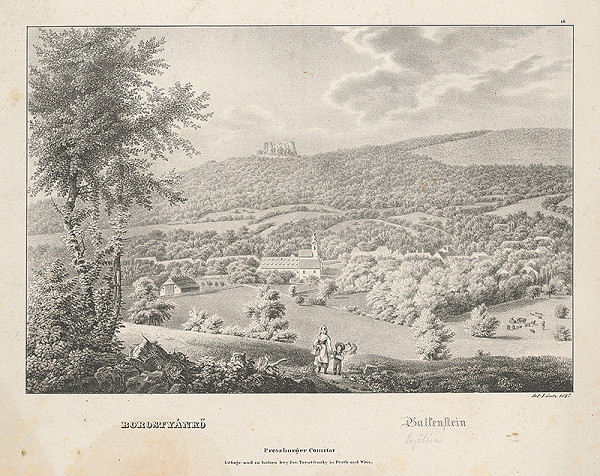 Jozef Anton Lántz – Pohľad na Borinku a hrad Pajštún  