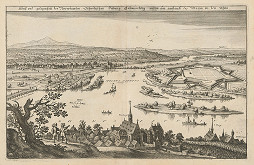 Matthäus Merian – Obliehanie Gústavúsburgu švédskym vojskom 