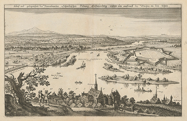 Matthäus Merian – Obliehanie Gústavúsburgu švédskym vojskom 