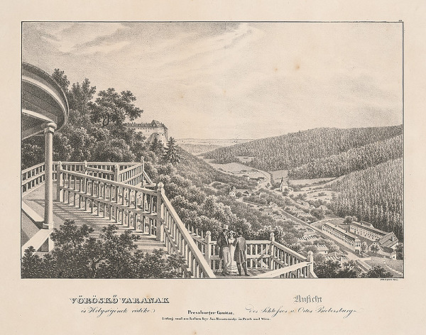 Jozef Anton Lántz – Pohľad na hrad a obec Červený Kameň 