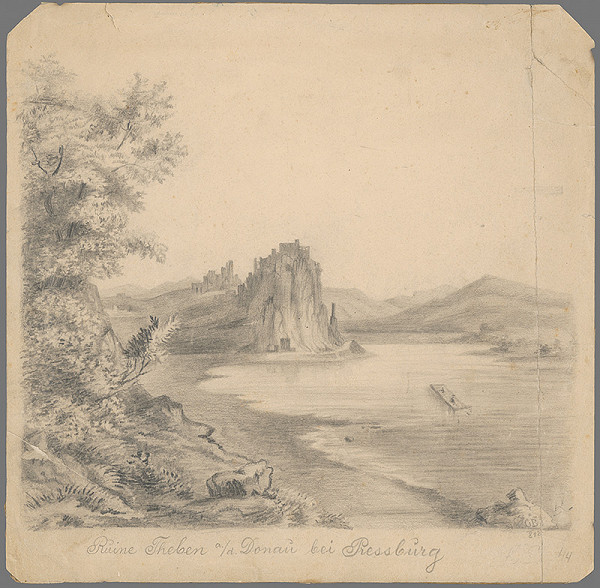 Stredoeurópsky grafik z 1. polovice 19. storočia – Zrúcaniny Devína na Dunaji pri Bratislave 