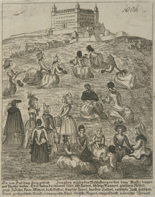 Stredoeurópsky grafik z 18. storočia – Panny umývajúce bratislavský hradný vrch 