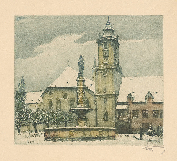 Stredoeurópsky grafik z 1. polovice 20. storočia – Radničné námestie v Bratislave 