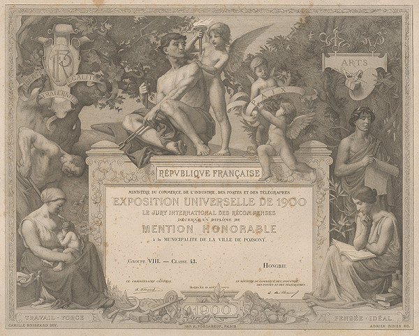 Adrien Didier, Camille Boignard – Čestné uznanie mestskej rade v Bratislave zo svetovej výstavy v Paríži roku 1900 