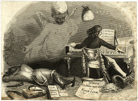 József Tyroler – Mladý Liszt pri klavíri - karikatúra 