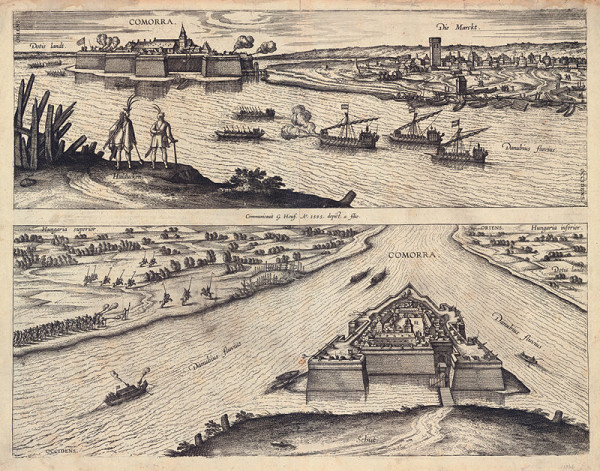 Pieter van der Borcht I., Joris Hoefnagel, Jacob Hoefnagel – Pohľad na pevnosť Komárno zo severu a z juhozápadu 