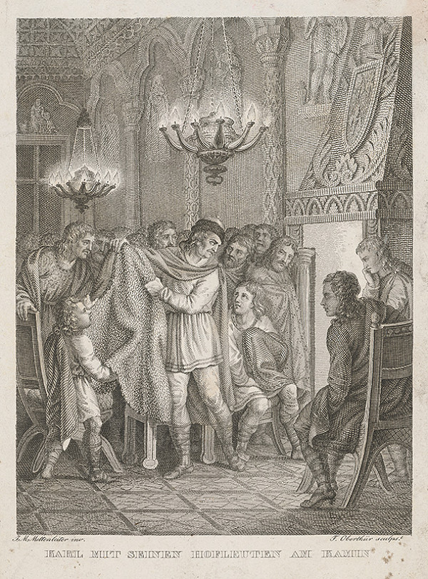 François Jacques Oberthür, Johann Michael Mettenleiter – Karol I. Veľký so svojimi dvoranmi pred kozubom 