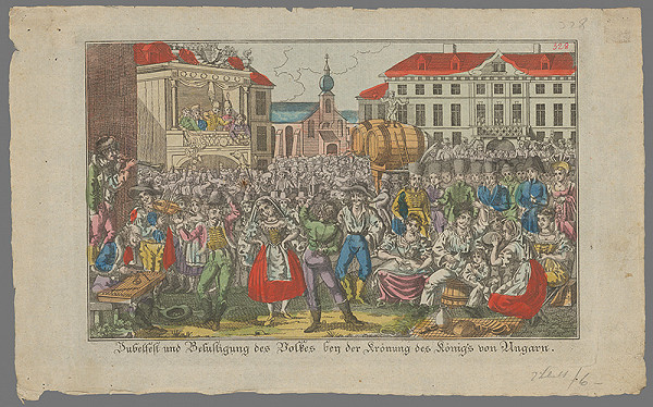 Stredoeurópsky grafik z 19. storočia – Ľudová slávnosť pri príležitosti korunovácie Ferdinanda V. 