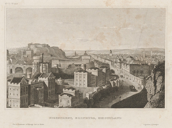 Stredoeurópsky grafik z 19. storočia – Highstreet, Edinburg, Schottland 