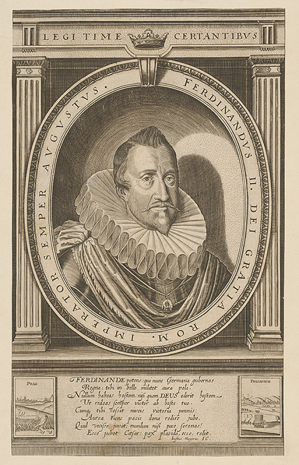 Stredoeurópsky rytec – Portrét cisára Ferdinanda II. s pohľadom na Bratislavu a Prahu 