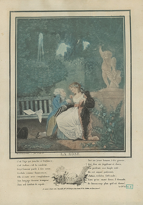 Philibert Louis Debucourt – Galantná scéna v ružovej záhrade 