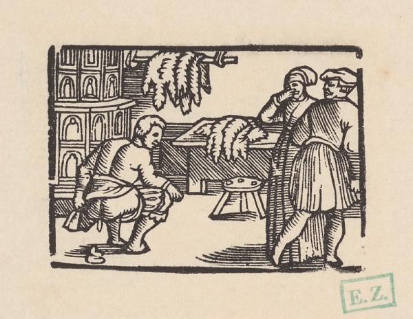 Norimberskí kopisti frankfurtského vydania Dyl Vlenspiegel – Eilenšpígel znečisťuje kožušníkovu dielňu lajnom 