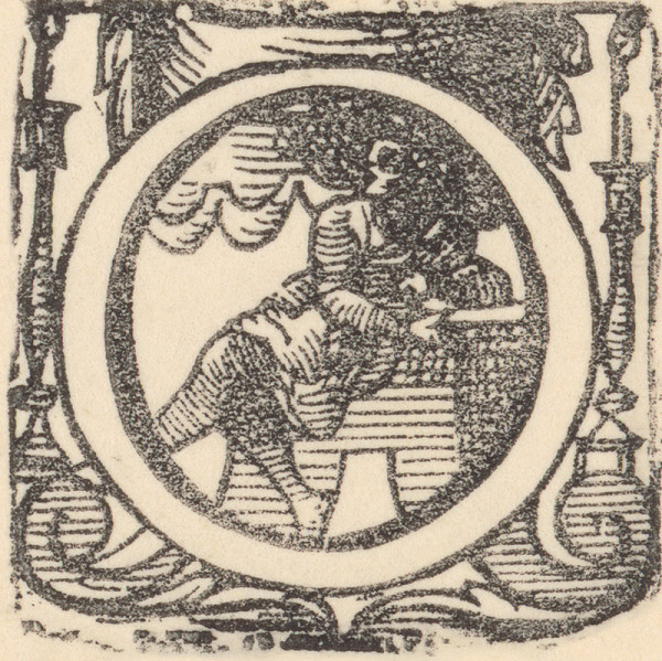 Ilustrátor zdôrazňujúci objem, Jan Willenberger, Virgil Solis ml. – Iniciála O s figúrou a dvoma svietnikmi 