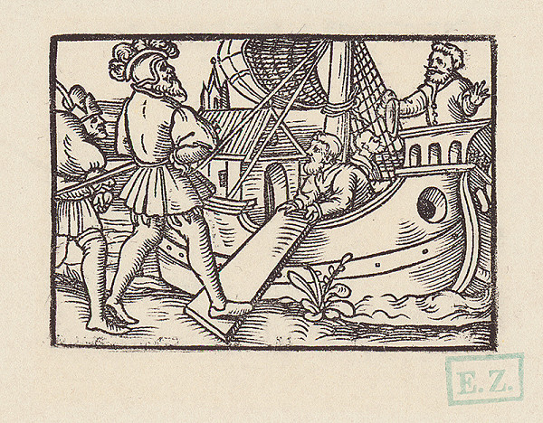 Hans Brosamer – Fortunátus vystupuje na loď 