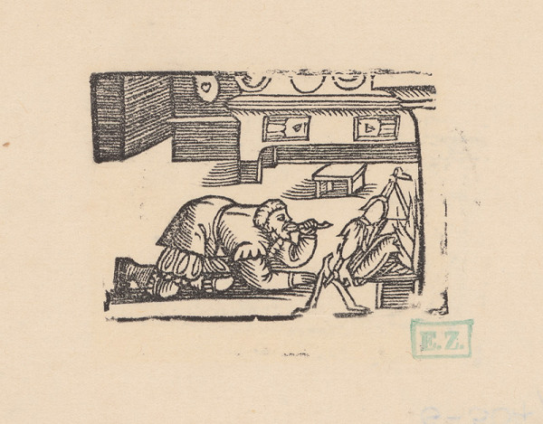 Norimberskí kopisti frankfurtského vydania Dyl Vlenspiegel – Eilenšpígel objedá kurča z ražňa