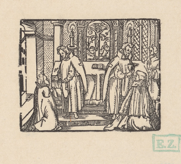 pravdepodobne českí kopisti Husovej Postylly z roku 1564 Stredoeurópski – Prijímanie chleba a vína 