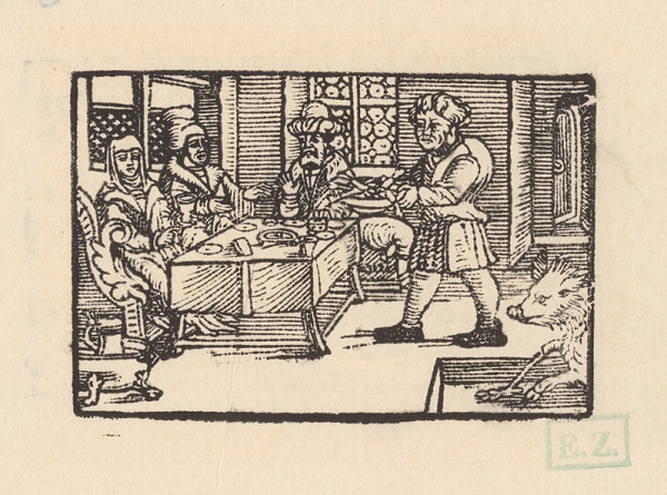 Profesionálny rezač štočkov, Hans Wolff Glaser, Wolfgang Strauch, Hans Weigel – Ezop prináša päť prasačích nôh na pohostenie Xantových priateľov 