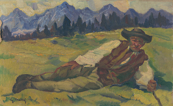 Gustáv Mallý – Ležiaci bača na lúke 