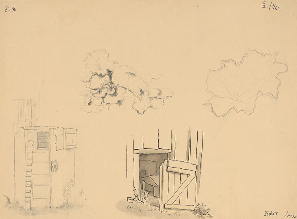 Emil Makovický – Štúdia listov lopúcha a drevených búdok 