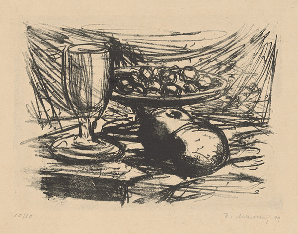 Dezider Milly – Zátišie s ovocím a pohárom 