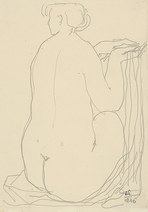 Rudolf Pribiš – Sediaci akt s drapériou 