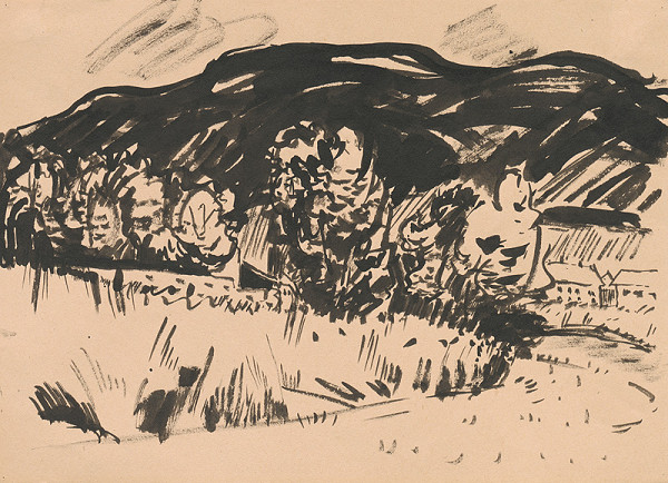 Viliam Chmel – Hornatá krajina so skupinou stromov 