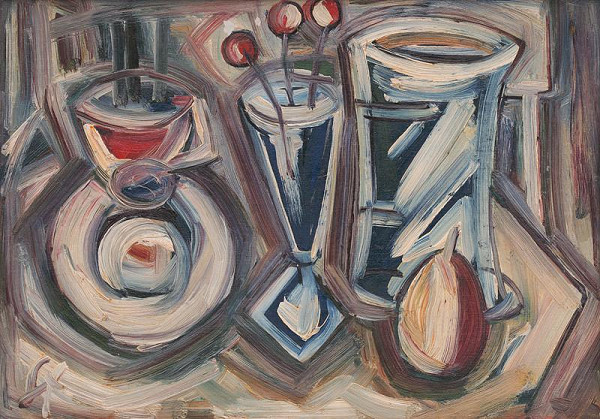 František Studený – Zátišie s troma červenými kvetmi 