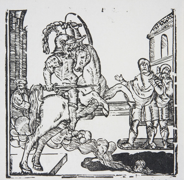 Neznámy autor – Jazdec s mečom a štítom na vzpínajúcom sa koni 