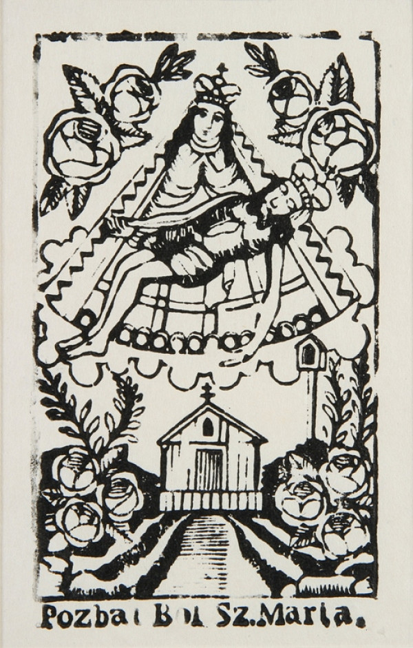 Neznámy autor – Bolestná Panna Mária (Pieta) s pútnickým kostolíkom 