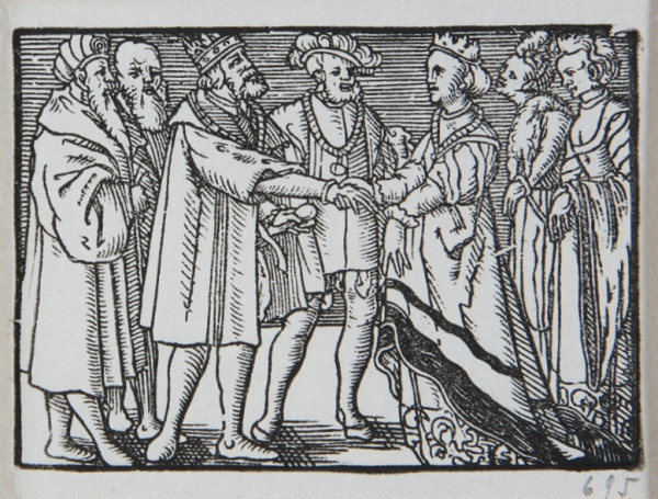 Neznámy autor – Knieža predstavuje Grizeldu - Ilustrácia k histórii o Valterovi a Grizelde 