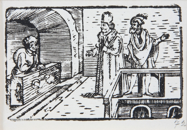 Neznámy autor – Návšteva u odsúdenca s nohami v klade 