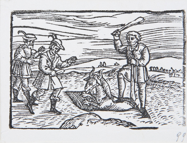 Neznámy autor – Poľovníci a zviera vo vykopanej pasci 