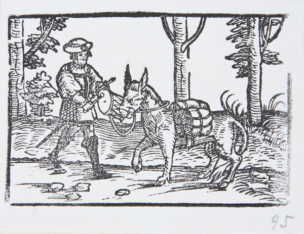 Neznámy autor – Osol s nákladom a bubnujúci muž 