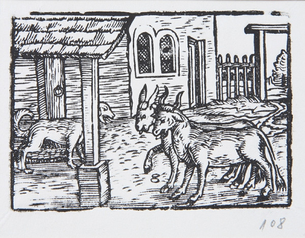 Neznámy autor – Osol, vôl a pes - Ilustrácia k Ezopovým bájkam 