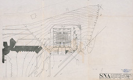 Vladimír Dedeček – Slovenský národný archív v Bratislave. Investičná štúdia k projektovej úlohe. Pôdorys P +-0, M 1:500. 