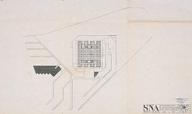 Vladimír Dedeček – Slovenský národný archív v Bratislave. Investičná štúdia k projektovej úlohe. Pôdorys P + 2-8, M 1:500. 