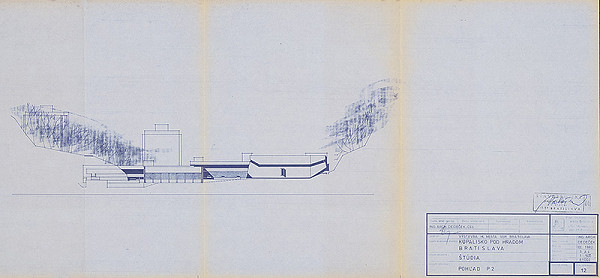 Vladimír Dedeček – Kúpalisko pod hradom v Bratislave. Štúdia. Pohľad P 2. M 1:500. 